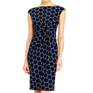 Lauren Ralph Lauren Women's Navy Polka Dot Twist Waist Midi Dress 6